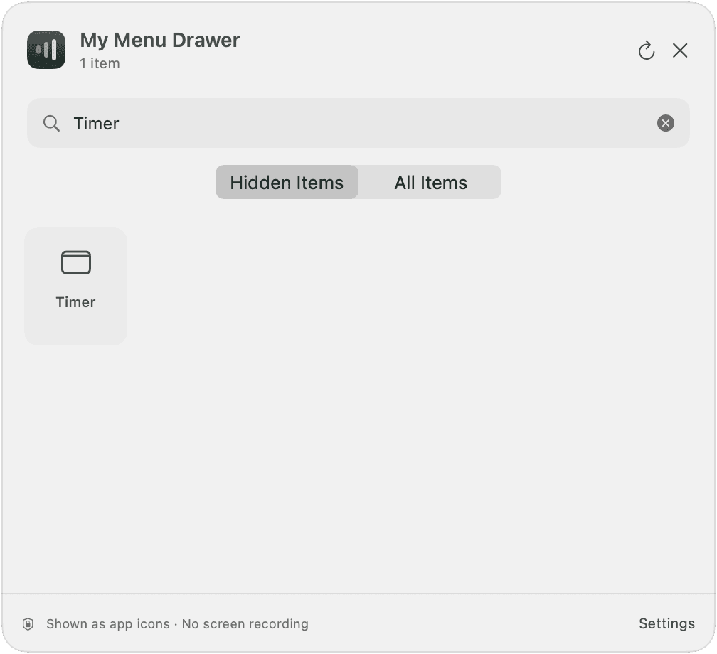 Searching for a timer in the FancyBar drawer