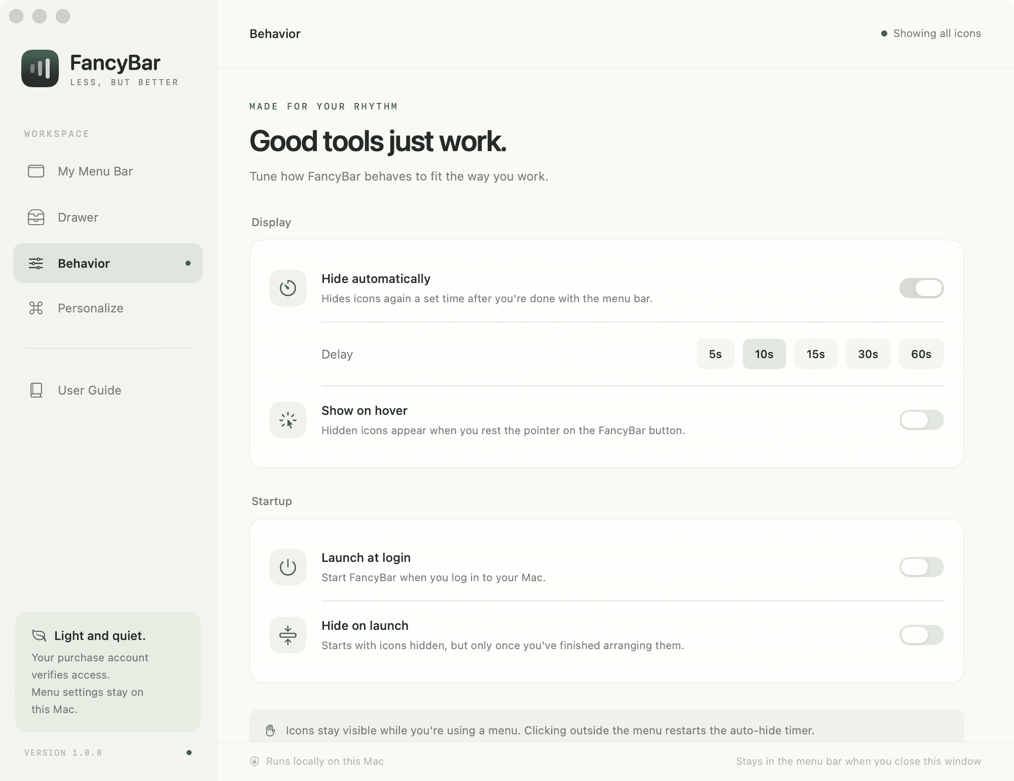 FancyBar menu bar settings